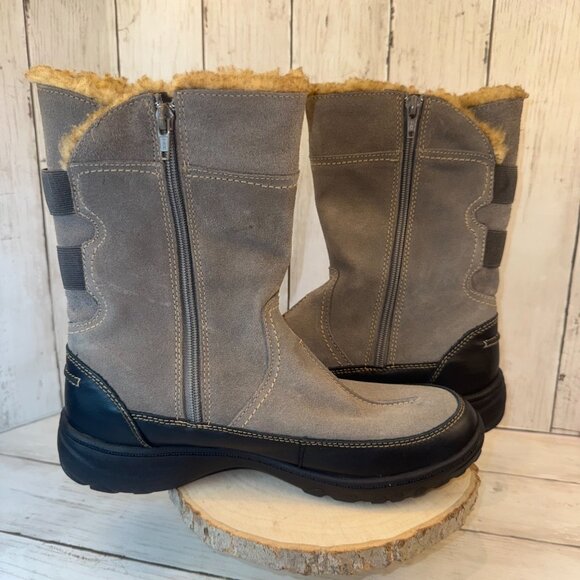 Clarks Andes Fortune Boots Womens 9.5 Gray Suede Leather Side Zip Fleece Lined - Picture 6 of 8